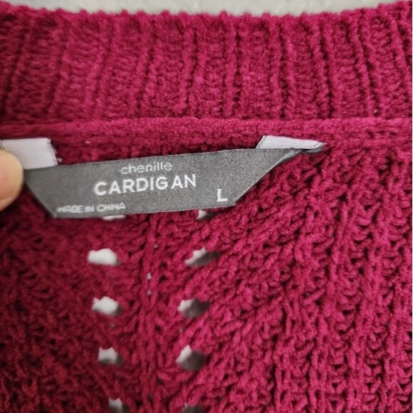 Chenille Cardigan Women's Large Open Front Raspberry - Picture 6 of 8